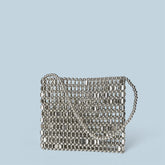 Sac à perles fait main en métal argenté brillant, sac tissé à la main pour téléphone portable